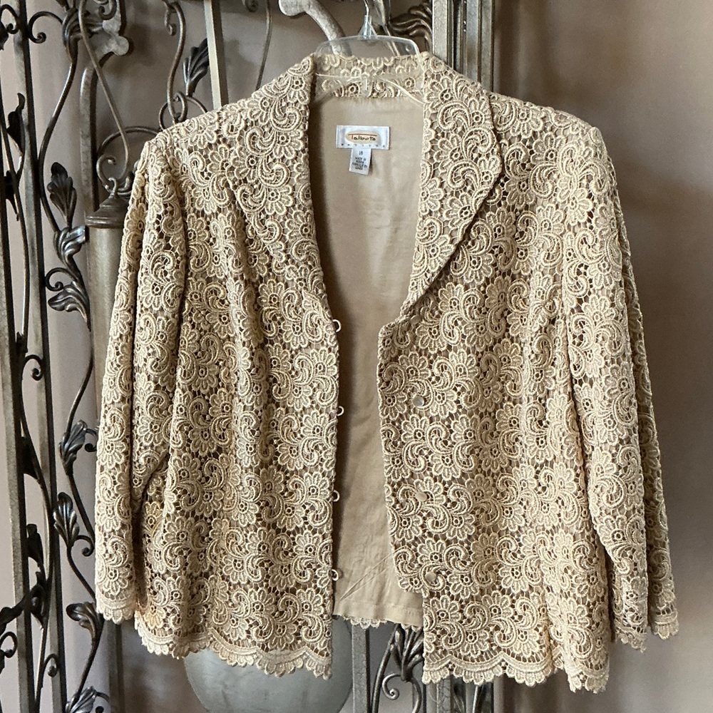 Talbots Elegant Lace Blazer in Tan